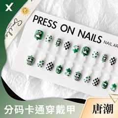 唐潮兒童穿戴甲片國風熊貓竹子底色半成品預製甲鍍晶麂皮磨砂封