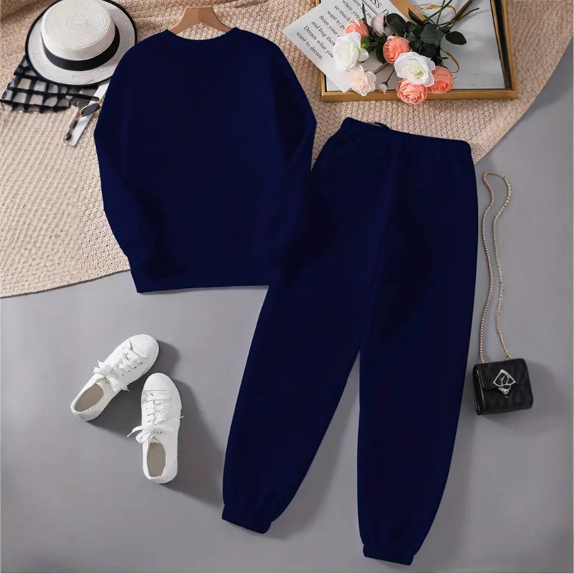 Women's Fleece Lined Sports Set Bow Print Casual Top Drawstring Jogging Pants Autumn Winter European American Style Print_ecoleips.com