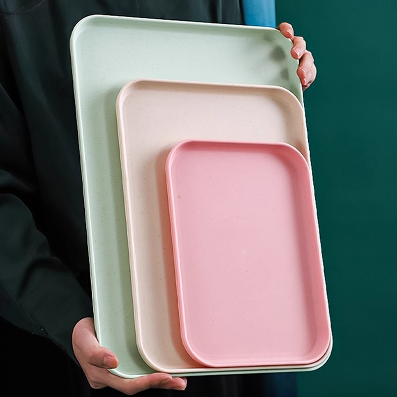 Scandinavian Ins Wheat Straw Tray Household Colorful Plate Commercial Barbecue Skewers Dish Large Plastic Tea Tray