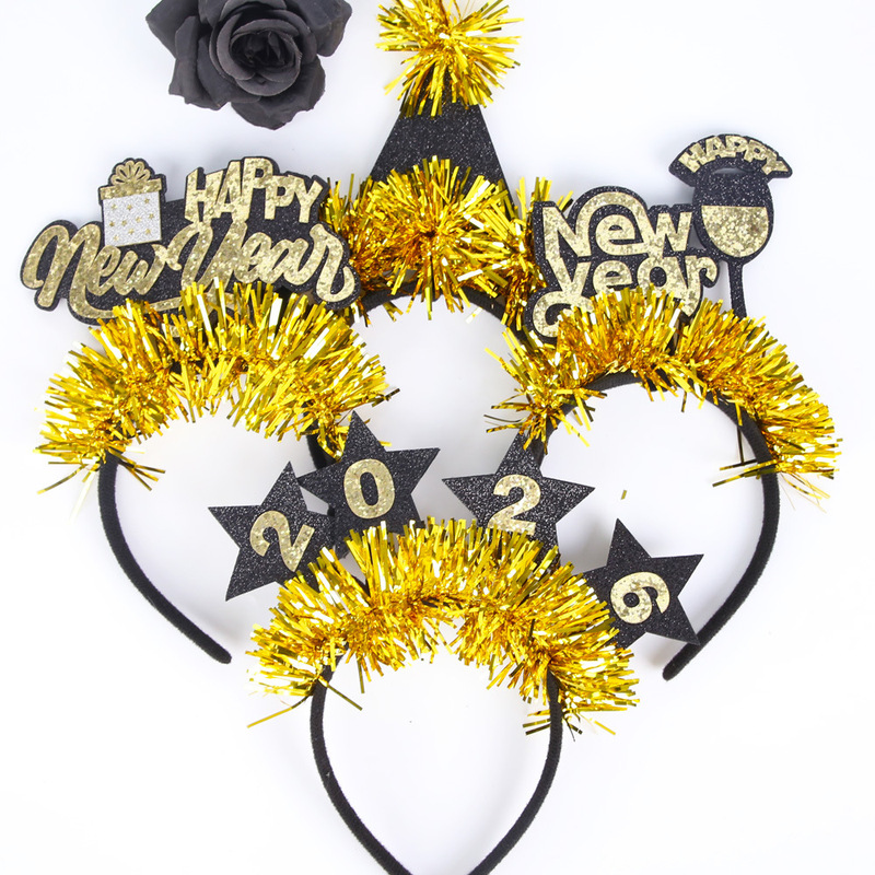 圣诞节新年装饰发箍New Year派对拍照氛围道具香槟高脚杯彩条头箍|undefined