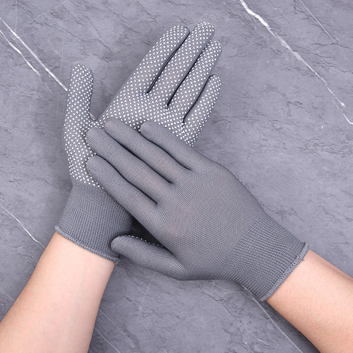 Wholesale 13-needle nylon drip-proof gardening beading gloves, work polyester embossed protective gloves, wear-resistant