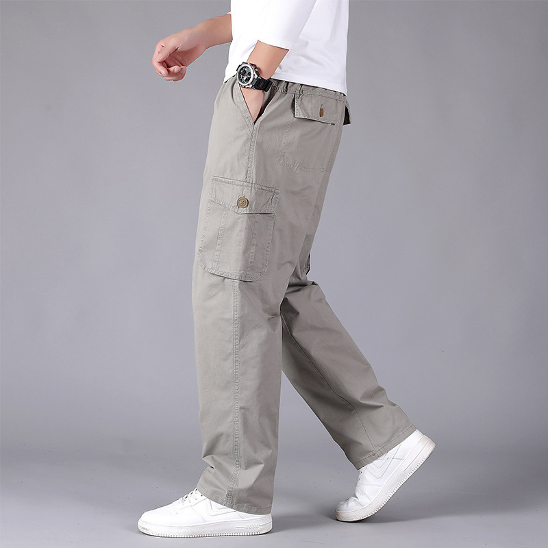 Zuoluo pantalones casuales de otoño de los hombres de mediana edad papá pantalones de algodón sueltos pantalones de los hombres elásticos sueltos Pantalones rectos