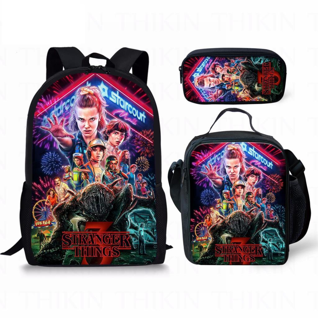 3D printing strange story schoolbag backpack Stranger Things lunch bag pencil case three-piece set