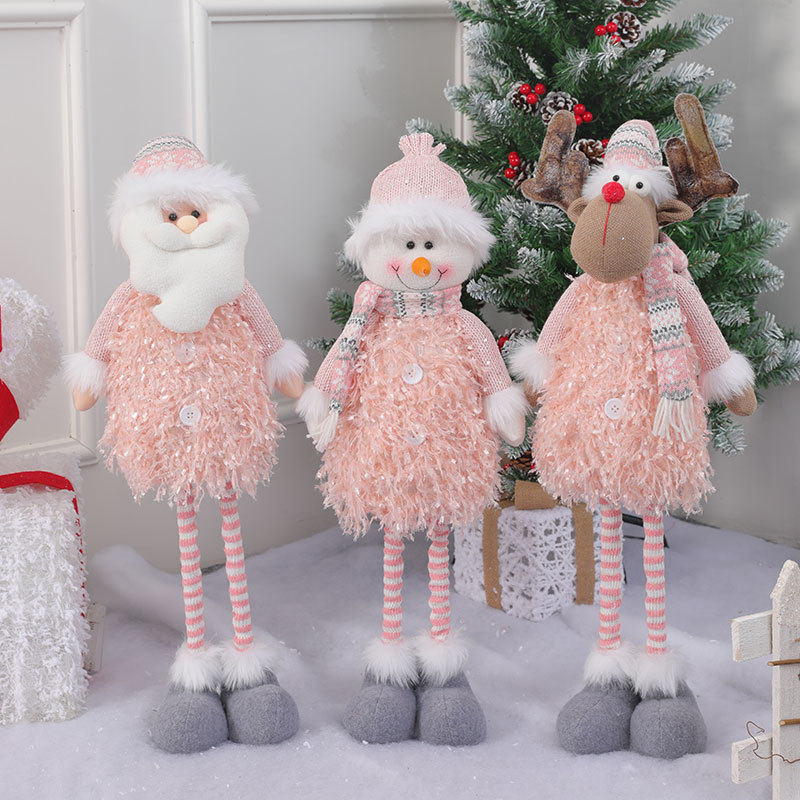 Pink Christmas Decorations Set - Fabric Santa Claus, Snowman, Reindeer Dolls For Tree, Window Display & Home Decor_voghion.com