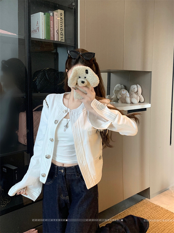 2025新款韩版设计感明线撞色小香风短外套女气质小个子长袖上衣潮|undefined