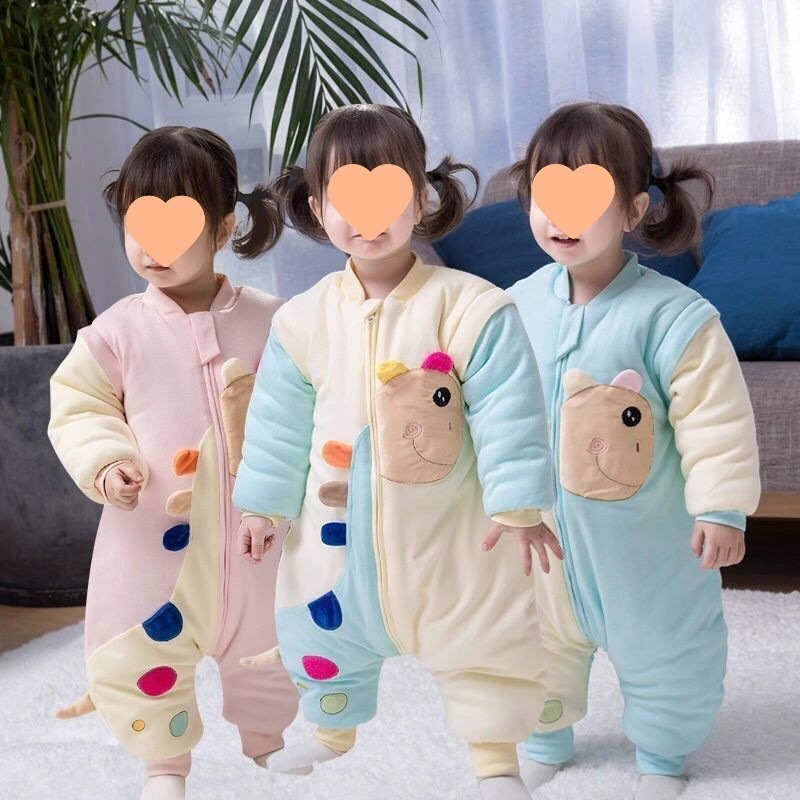 Children's Cartoon Anti-Kick Quilt Detachable Sleeve Sleeping Bag Baby Autumn and Winter Thickeneded Pure Cotton Split-Leg Male and Female Baby One-Piece Pajamas
