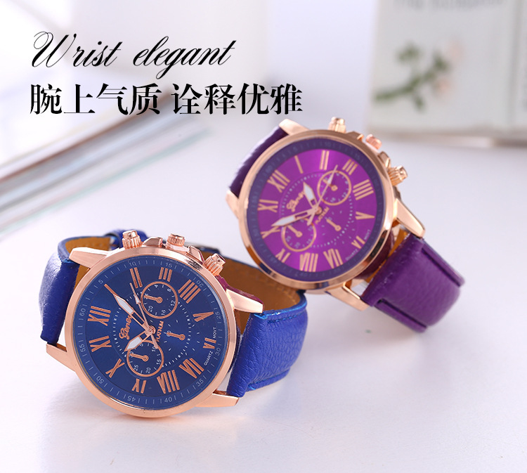 Foreign trade fashion watch leather strap women's watch multi-color leather strap rose gold quartz watch cross-border wholesale watch
