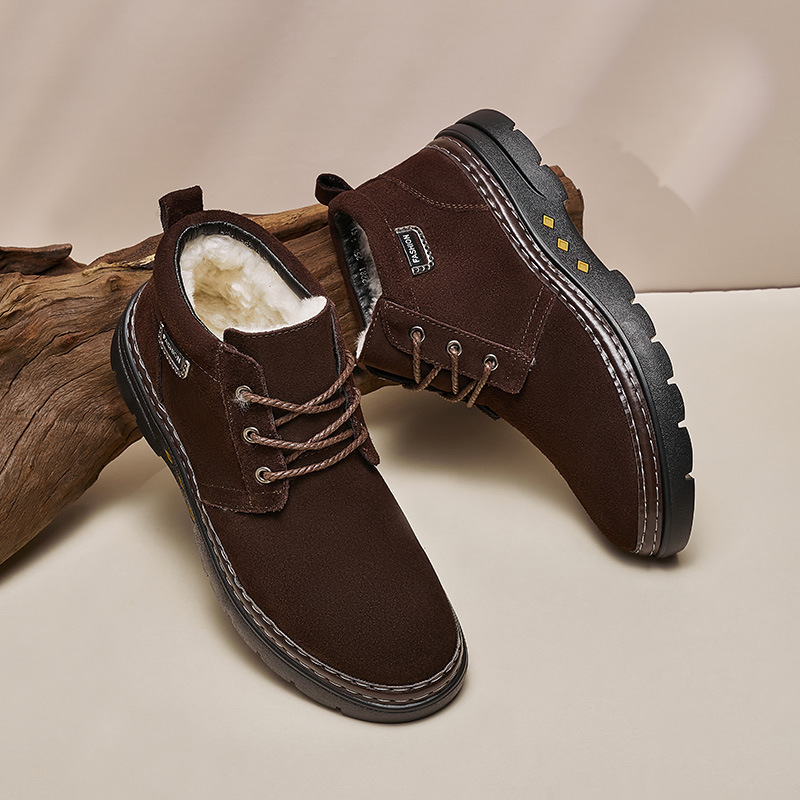 Extra-large men's cotton boots with fleece lining and thickened Australian wool, warm casual snow boots, dad shoes, large cotton men's shoes