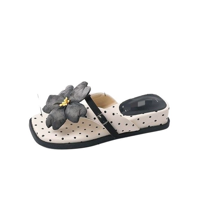 Un botón dulce arco ondulado flip flops para mujeres 06 verano usar coreana de suela gruesa sandallas de playa antideslizantes image 5