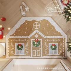 新しいクリスマスジンジャーブレッドハウスフロアマット、玄関ドア滑り止めマット、除塵、耐摩耗性、お手入れ簡単、汚れにくいシルクサークルフロアマット