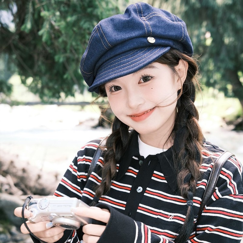 日系复古牛仔贝雷帽女文艺气质八角报童帽百搭显脸小云朵画家帽子|undefined