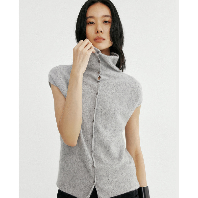 Non-Returnable, Non-Exchangeable Paper-Cut Style Wool Knit Cardigan for Women, 2025 New Single-Breasted Sleeveless Stand-Up Collar Top
