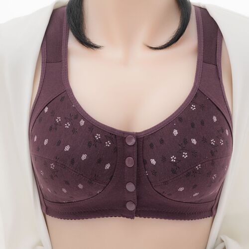 New printed front-fasten cotton bralette for women, middle-aged and elderly underwire-free bra for large sizes