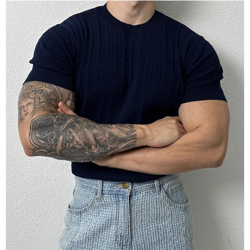 Summer thin knitted sweater with a round collar