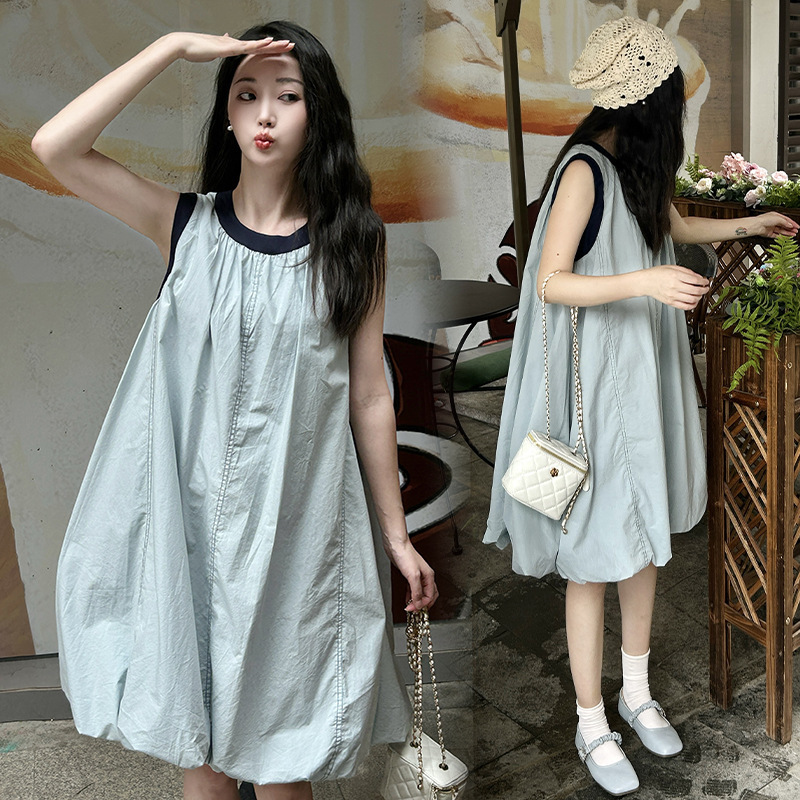 Real Shot of Maternity Sleeveless Vest Dress for Small People, Loose and Slimming, Beautiful and Casual for Vacation