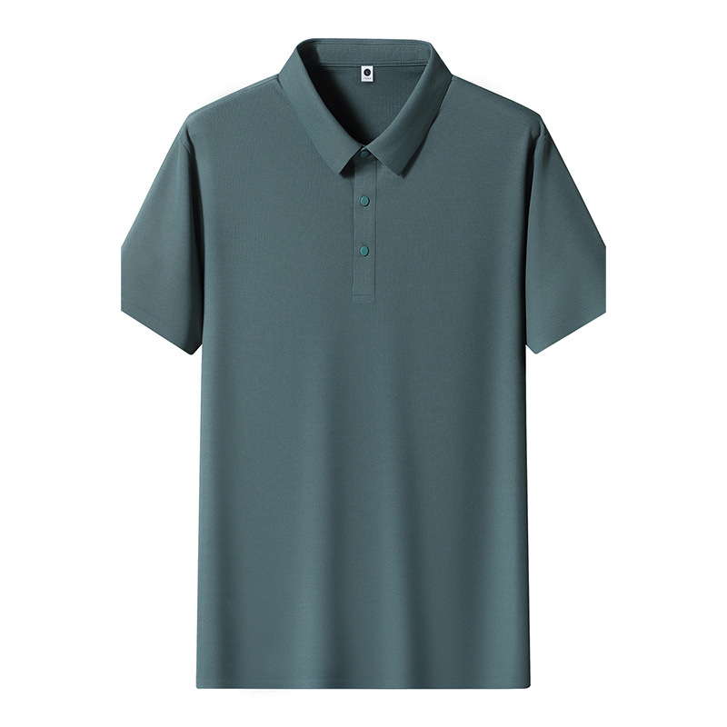 夏のメンズラペルTシャツ通気性ビジネスアイスシルクシームレスメンズポロシャツ速乾性日焼け止め半袖カジュアルストレッチ|undefined