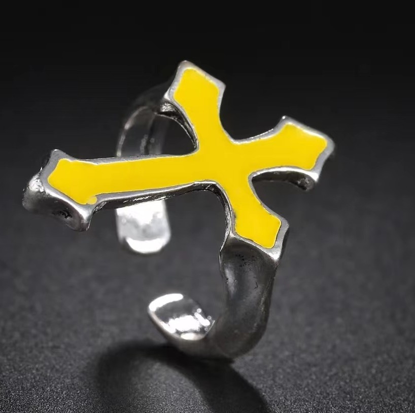 Vintage negro gran Cruz anillo abierto mujeres gótico moda aleación hombres anillo de la joyería de Halloween