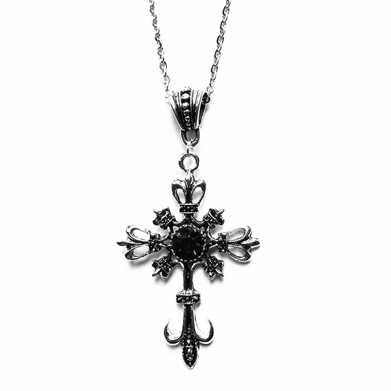 New Gothic Punk Cross Necklace Hip Hop Rock Crystal Pendant Necklace Women Fashion Jewelry Gift