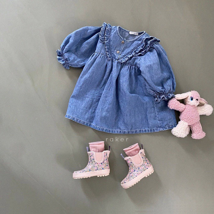 Vestido infantil de primavera de manga larga para bebé, vestido con volantes de doble capa, conjunto de primavera para bebé, falda vaquera para niñas, principios de primavera