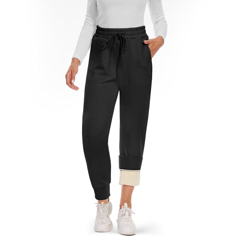 Fleece Lined Sweatpants Women – Ladies Jogger Pants, High Waist Warm Winter Thermal Pants with Pockets,