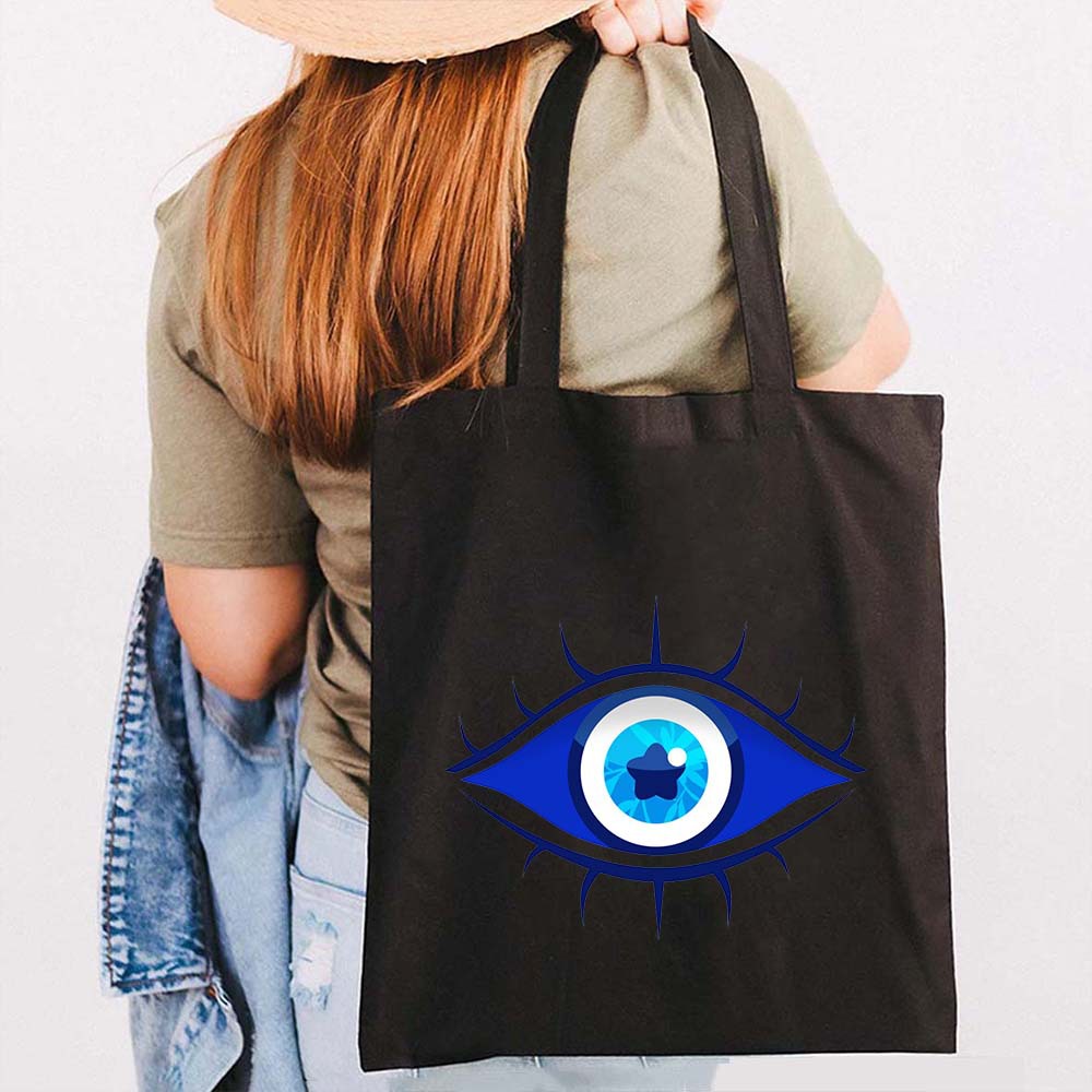 Graffiti griego mal de ojo impreso bolsa de lona bolsa de hombro estudiante bolsa plegable bolsa de compras portátil