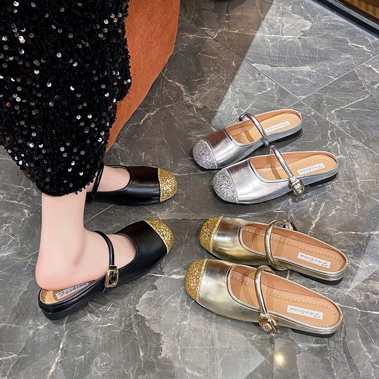 Блестки Фея Ветер Мягкая подошва, мелкая голова, туфли Мэри Джейн 2025 Летние круглые головы без каблуков