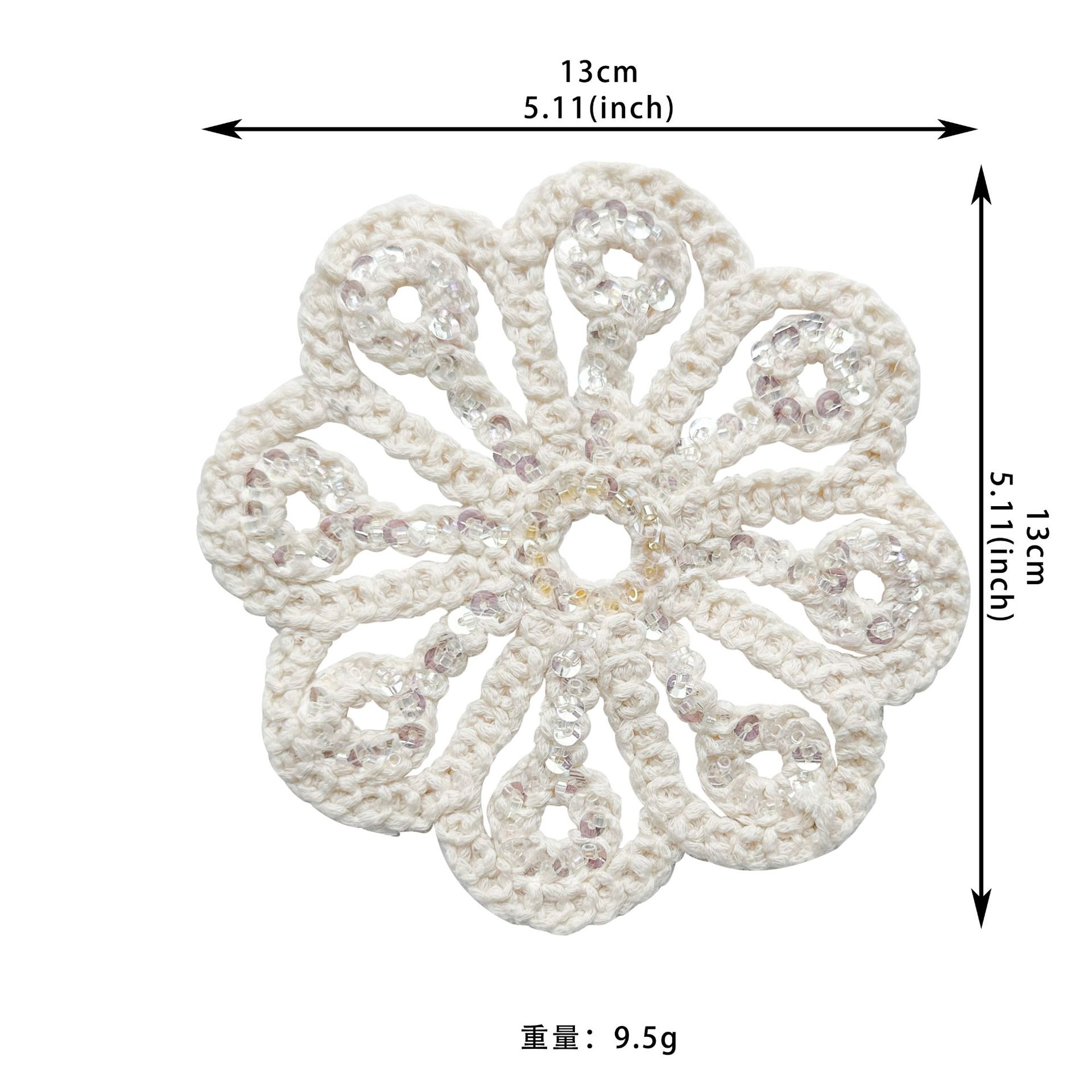 Tejido a mano de ganchillo flor de algodón arroz blanco sequilla decoración tela pegada bolsa cortina almohada decoración ropa