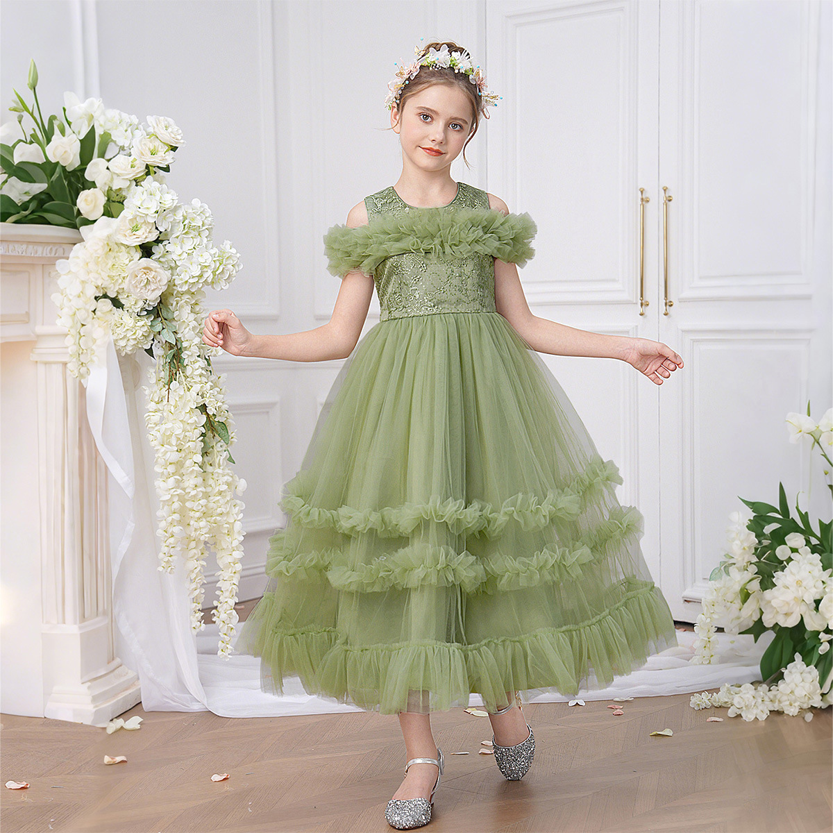 Vestido transfronterizo para niños, vestido de princesa, pastel de malla de moda, falda de tutú, niña de las flores, vestido de fiesta, vestido de noche