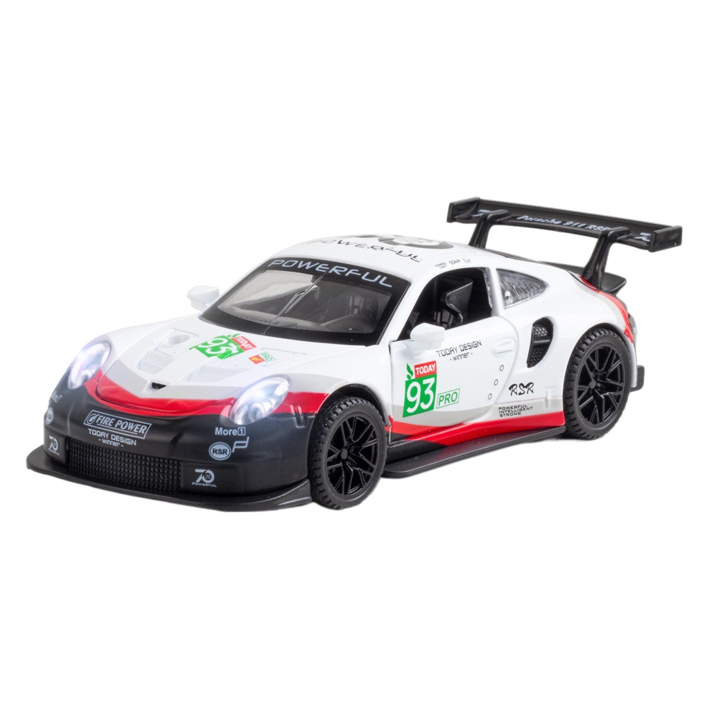 Nuevo modelo de coche de aleación Haodi 1:32 Porsche 911 versión de pista RSR tire del coche de juguete modelo de música adornos