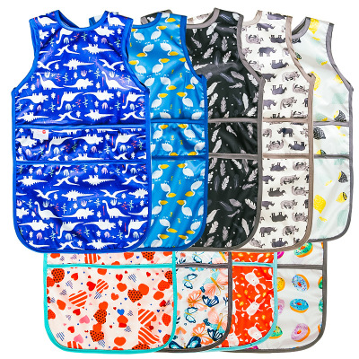 寶寶吃飯無袖罩衣夏款防水畫畫衣兒童飯兜圍兜嬰兒反穿衣免洗614a