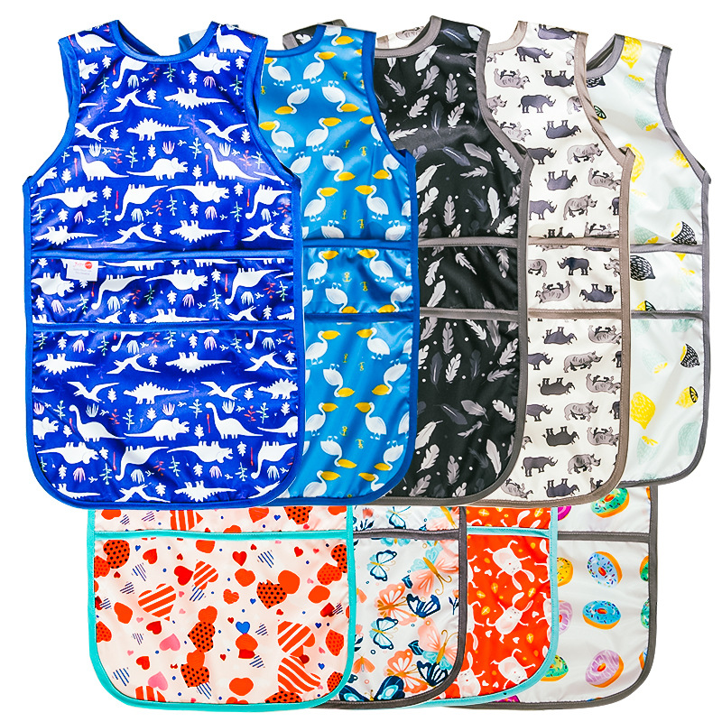 寶寶吃飯無袖罩衣夏款防水畫畫衣兒童飯兜圍兜嬰兒反穿衣免洗614a