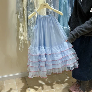 2026夏季新款女童蓝色网纱吊带裙蓬蓬裙公主风蛋糕裙儿童礼服裙