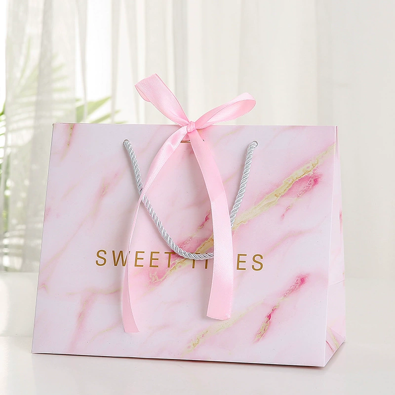 Gift bag (Brand) marble linen, ribbon & rope handles, multiple sizes for birthday gifts
