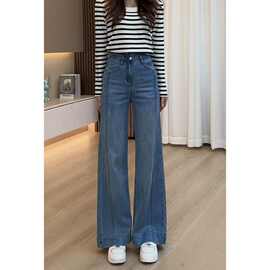 复古春秋新品梨形身材大码微喇叭牛仔裤女新品高腰新品显瘦喇叭裤