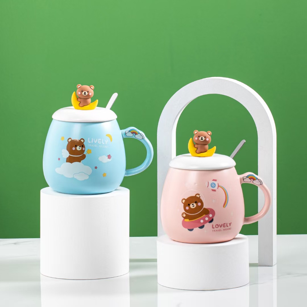Creativo lindo dibujos animados Luna oso lindo Taza de cerámica regalo Oficina taza con tapa cuchara taza