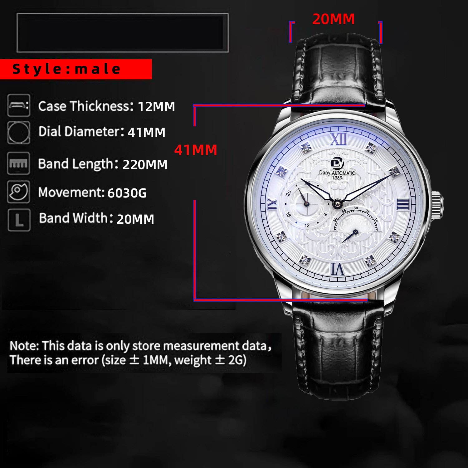 Relief Point Drill Fully Automatic Mechanical Simple White Versatile Men's Watch 24-Hour Small Second Dial 4 Hands_voghion.com