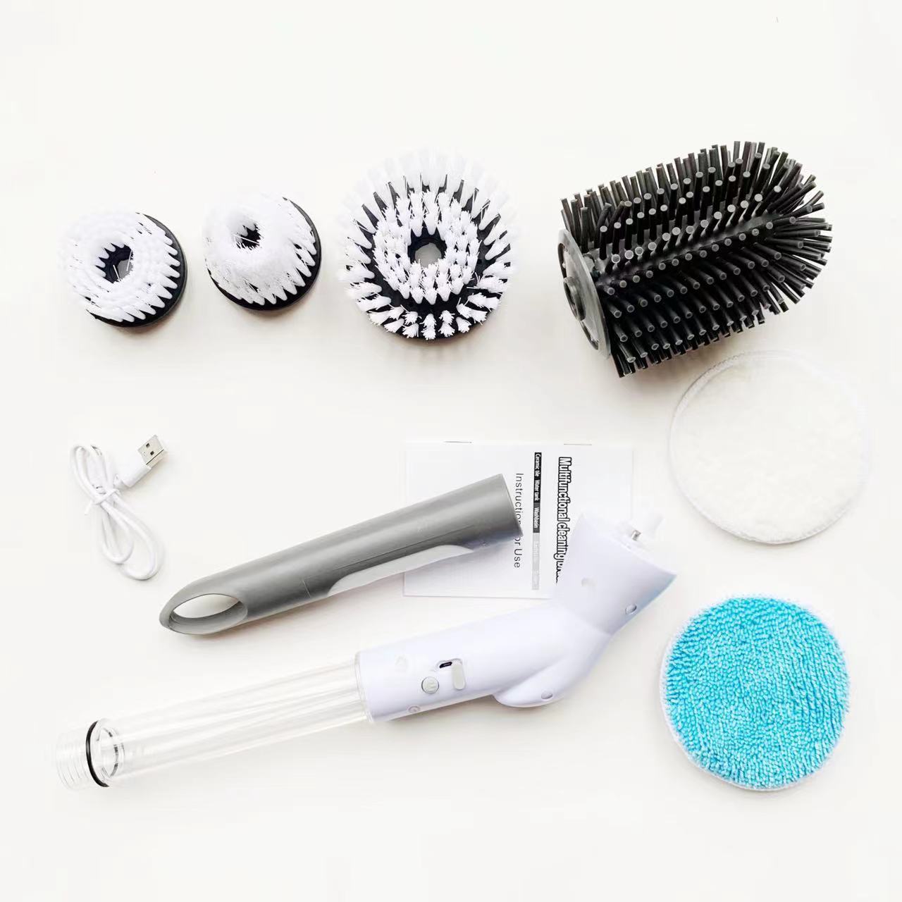 Y cepillo de limpieza eléctrico multifuncional inalámbrico para baño, mango largo de mano, limpieza telescópica giratoria automática, cepillo para baño