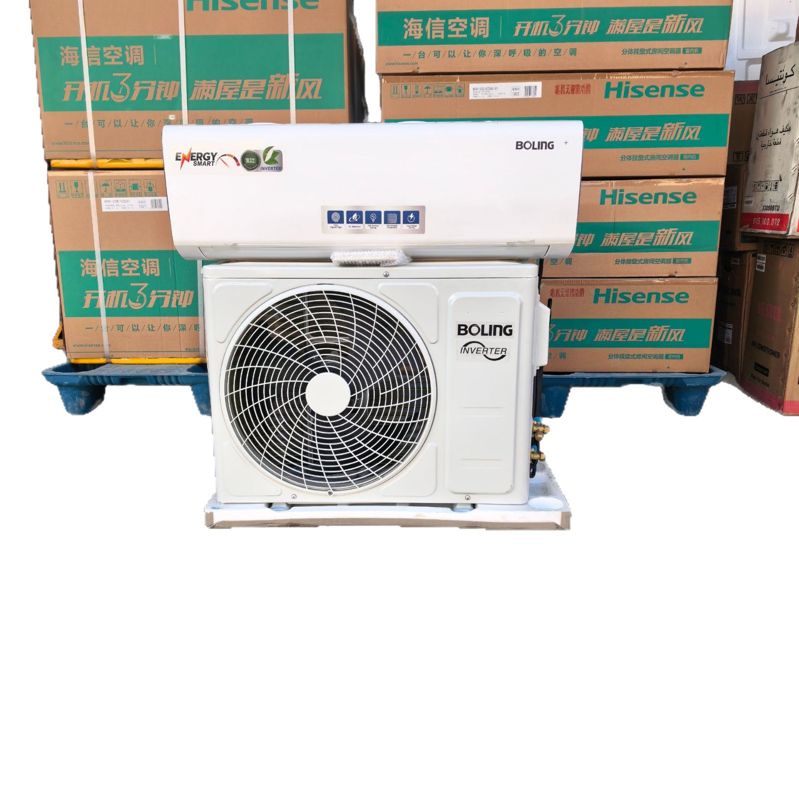Exportación de comercio exterior 9000 / 12000BTU 1 / 1.5HP 220V / 50hz aire acondicionado colgante inverter refrigerado único