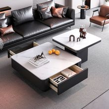 意式高级轻奢岩板正方形现代小户型茶几家用客厅黑色极简简约组合