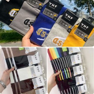 Autumn and Winter New Men's and Women's Trendy Long Tube Socks Sports Preppy Socks Rainbow Strip Japanese and Korean Cartoon Socks
