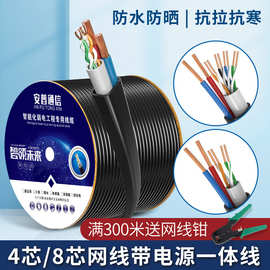 安普网线家用监控带电源一体综合线4芯8芯无氧铜网络摄像头连接线