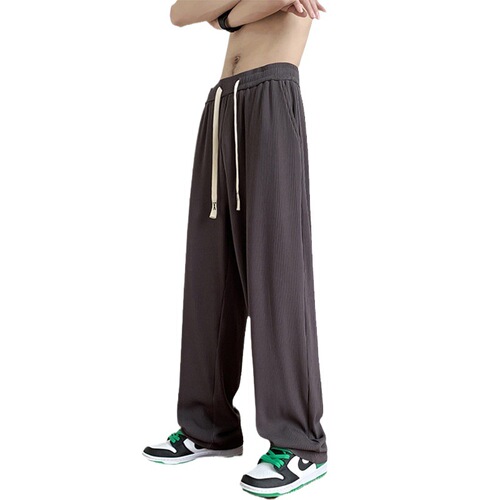 Hanging brown ice silk pants, men's thin American summer casual pants, high street fashion brand loose straight wide-leg pants