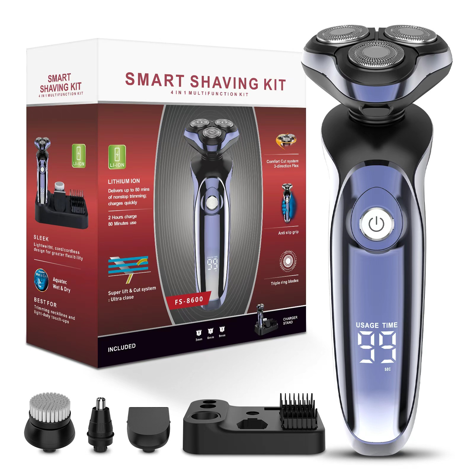 Pantalla digital inteligente Cuatro en Uno multifuncional Afeitadora eléctrica paquete negro hogar lavado de cuerpo completo maquinilla de afeitar