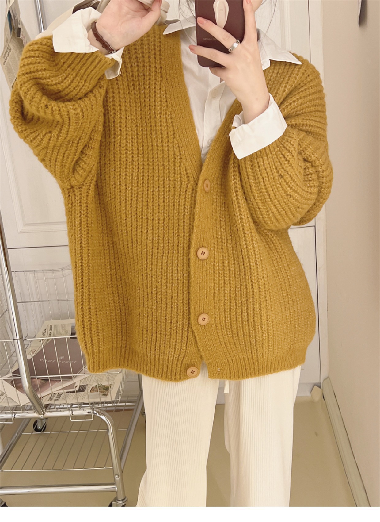 24 invierno Puyuan perezoso viento aguja gruesa lana suéter cardigan 2024 primavera y otoño nuevo suelto