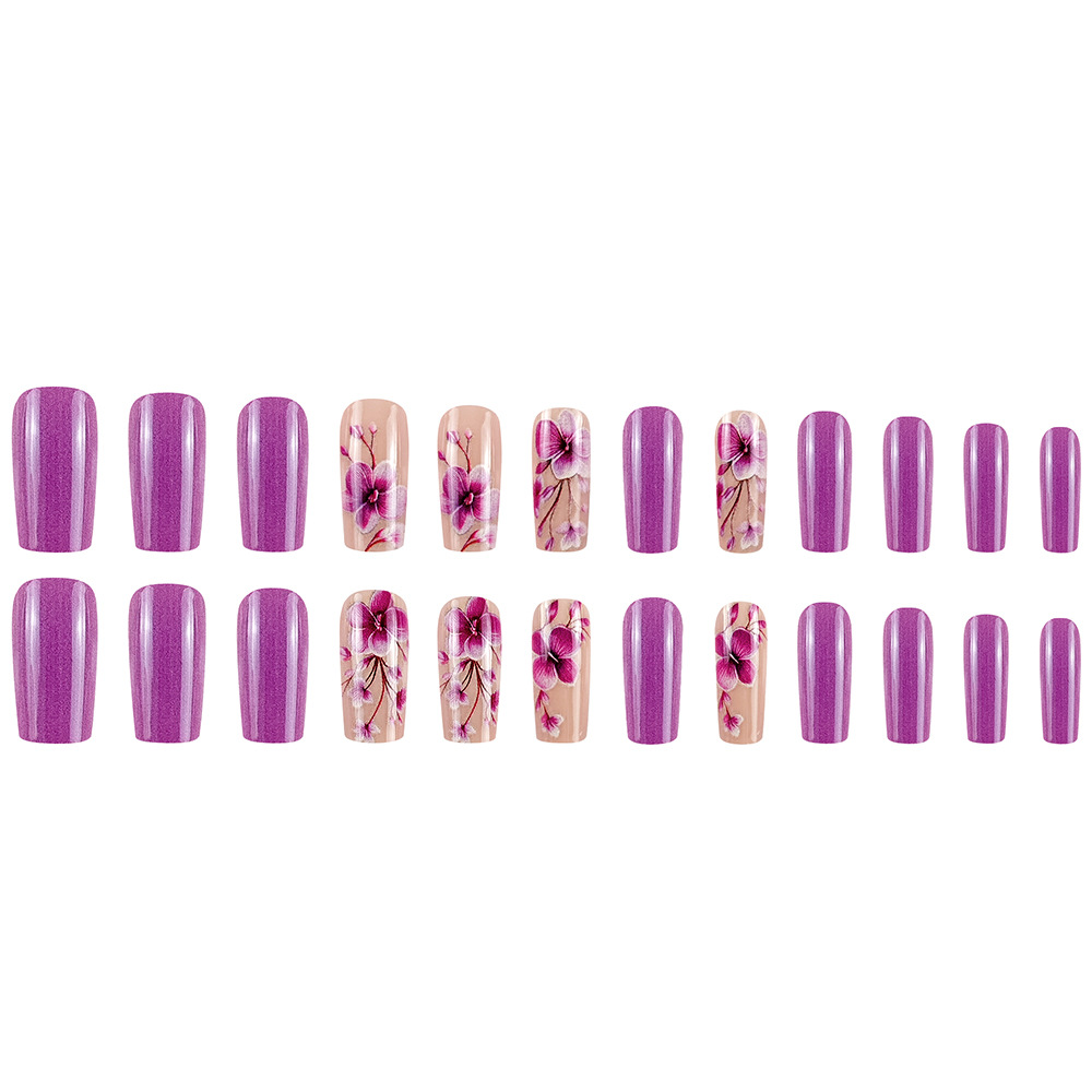 Ventas transfronterizas mejores flores púrpura manicuría romántica sueño de usar tubería de uñas 24 piezas empaquetadas parches de uñas terminados image 6