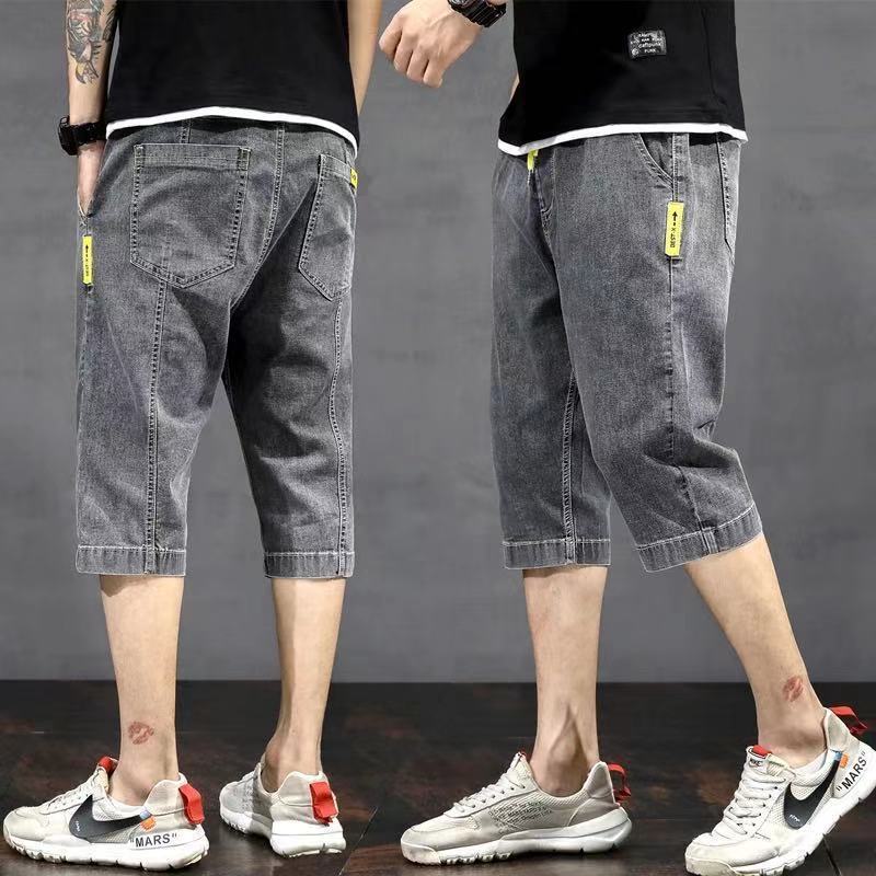 Capri pants denim shorts men's 2022 new summer thin breeches loose large size knee-length pants for fat people