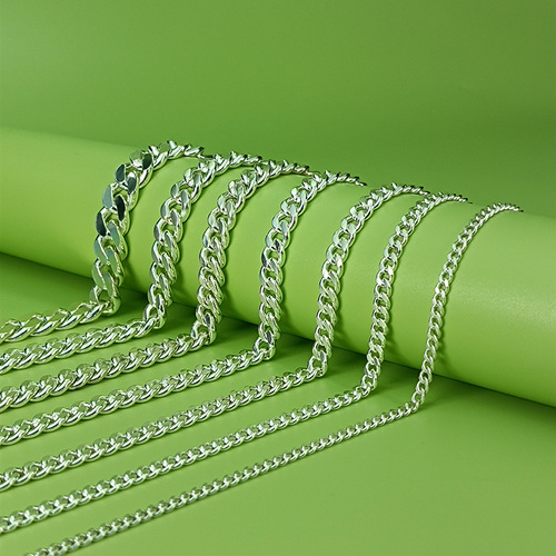 S925 sterling silver semi-finished woven chain wholesale Cuban chain horsewhip chain simple style bracelet necklace wholesale by gram