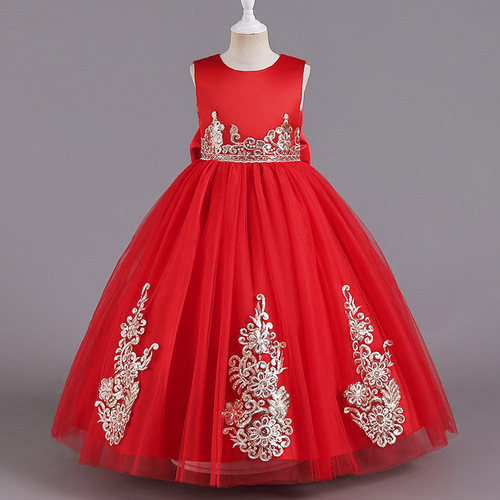Kids' formal dress, sleeveless evening gown, tulle ballgown, princess-style skirt, piano performance outfit for young hosts