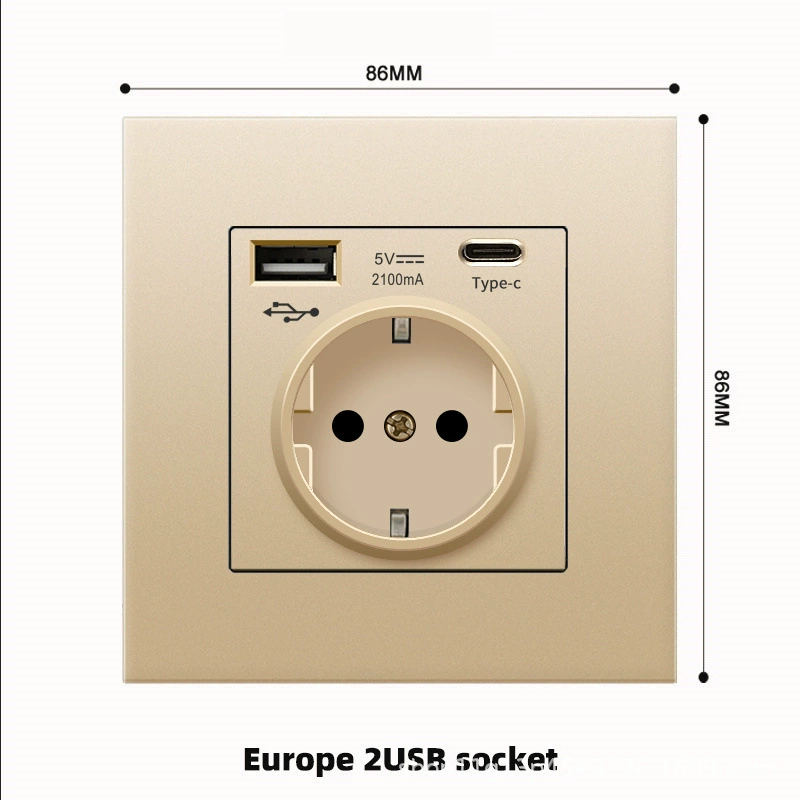 Тип 86 панельная розетка европейского/немецкого стандарта, Type-C+USB, 16A