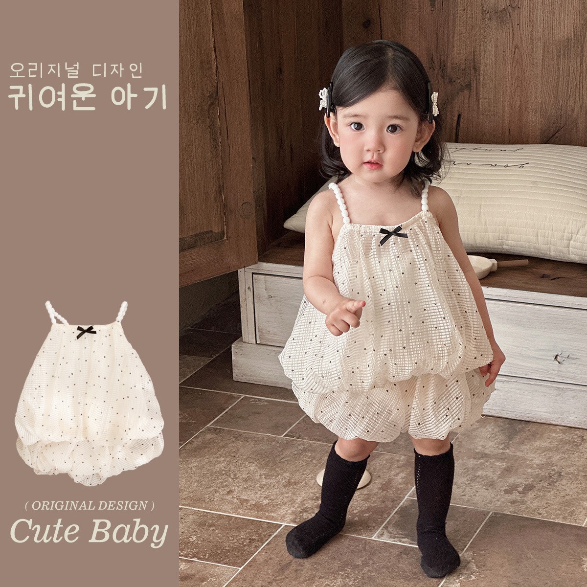 Ropa de bebé, traje de bebé femenino de verano, blusa de botones de lunares de gasa, pantalones cortos, vestido de cien días, traje de dos piezas